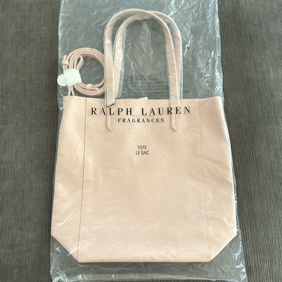 Ralph Lauren Handbags - Ralph Lauren XL Pink Faux Leather tote metallic interior NEW